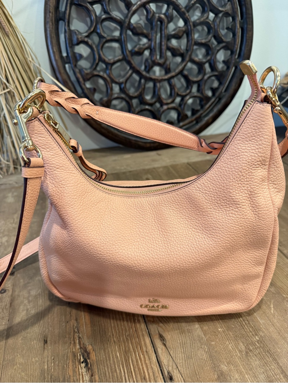 Coach Peach-Pink Pebbled Leather Hobo with Gold Hardware - Picture 5 of 16